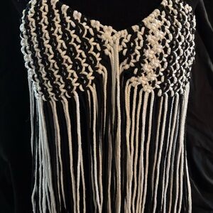 Black and White Knitted Fringe Top